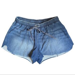 David Lerner Studio Collection Denim Drawstring Cotton Shorts Acid Wash SZ SMALL